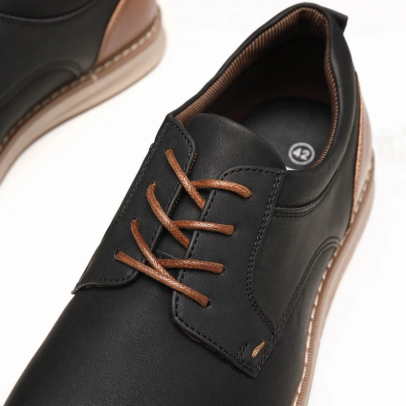 BHKH Men’s PU Leather Sneakers – Breathable Lace-Up for Business & Casual