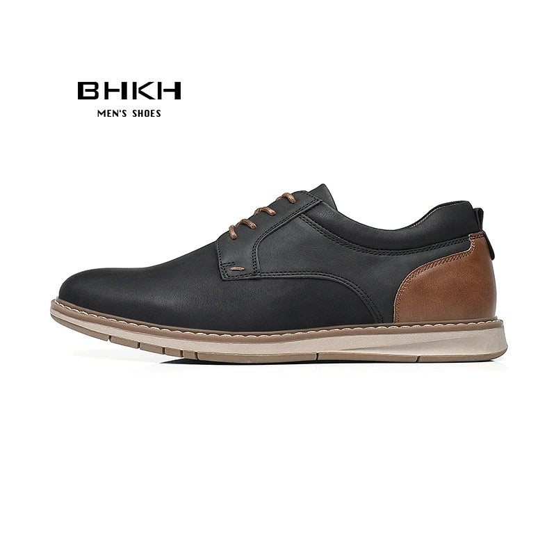 BHKH Men’s PU Leather Sneakers – Breathable Lace-Up for Business & Casual