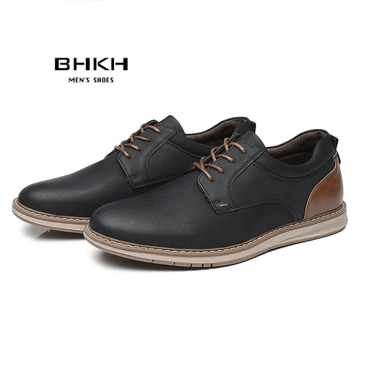 BHKH Men’s PU Leather Sneakers – Breathable Lace-Up for Business & Casual