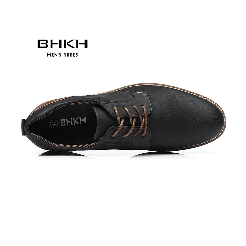 BHKH Men’s PU Leather Sneakers – Breathable Lace-Up for Business & Casual