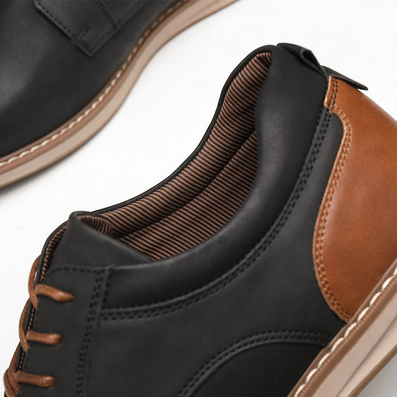 BHKH Men’s PU Leather Sneakers – Breathable Lace-Up for Business & Casual