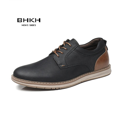 BHKH Men’s PU Leather Sneakers – Breathable Lace-Up for Business & Casual