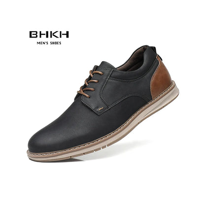 BHKH Men’s PU Leather Sneakers – Breathable Lace-Up for Business & Casual
